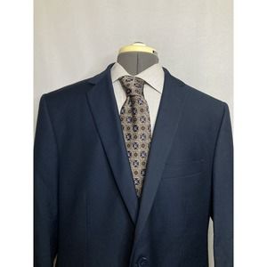 Mens Sport Coat Blazer Suit Jacket 42R 46" Navy Blue 2 Button Angelo Rossi Mint